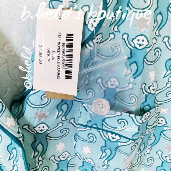 Roller Rabbit Star Monkey Polo Pajamas in Blue Size Medium (M) Brand New NWT - Picture 6 of 17
